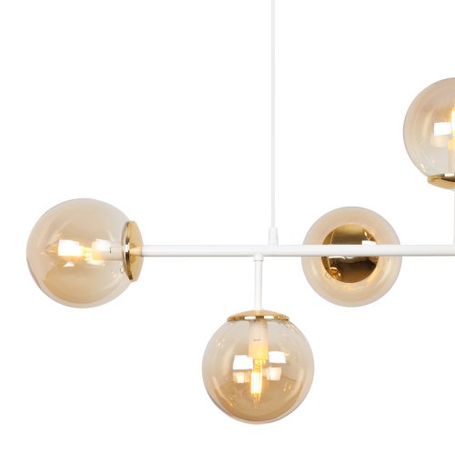 Lampa sufitowa wisząca SIENA, długi żyrandol ze złotymi akcentami, miodowe szkło, nad stół i wyspę