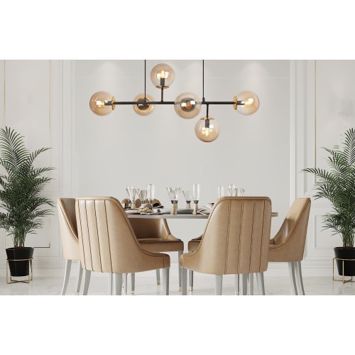 Lampa sufitowa wisząca SIENA, czarno-złota, topazowe szklane kule, do jadalni, kuchni, salonu