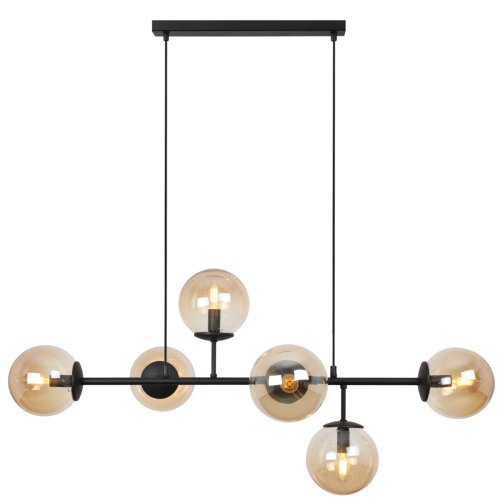 Lampa sufitowa wisząca żyrandol SIENA, czarna listwa, miodowe klosze, styl molekularny, loft
