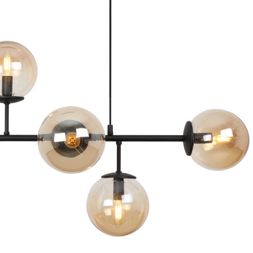 Lampa sufitowa wisząca żyrandol SIENA, czarna listwa, miodowe klosze, styl molekularny, loft