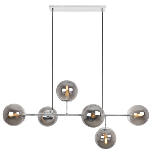 Lampa sufitowa wisząca SIENA, żyrandol chrom, szklane kule w kolorze grafitowym, 6xE14