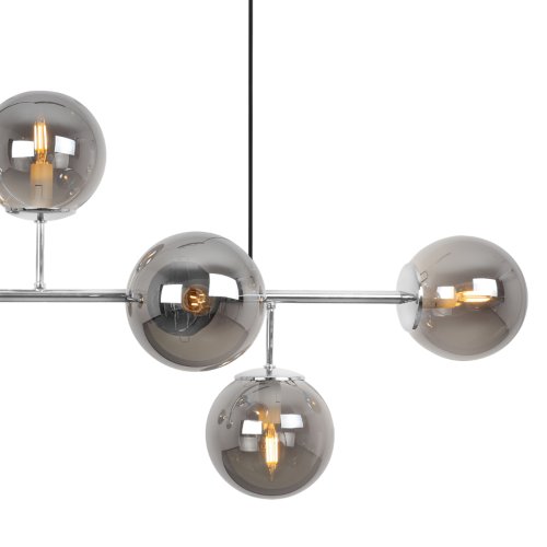 Lampa sufitowa wisząca SIENA, żyrandol chrom, szklane kule w kolorze grafitowym, 6xE14