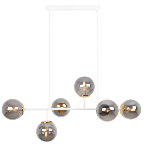 Lampa sufitowa wisząca żyrandol SIENA, biało-złoty żyrandol glamour na sześć żarówek, styl loft