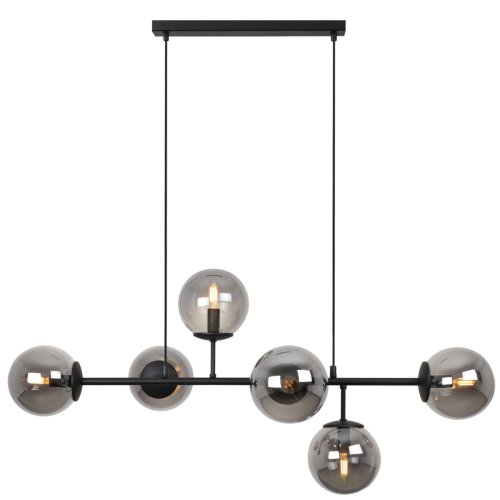 Lampa sufitowa wisząca SIENA, czarna, długi żyrandol nad stół do kuchni i salonu, grafitowe kule