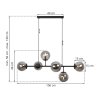 Lampa sufitowa wisząca SIENA, czarna, długi żyrandol nad stół do kuchni i salonu, grafitowe kule