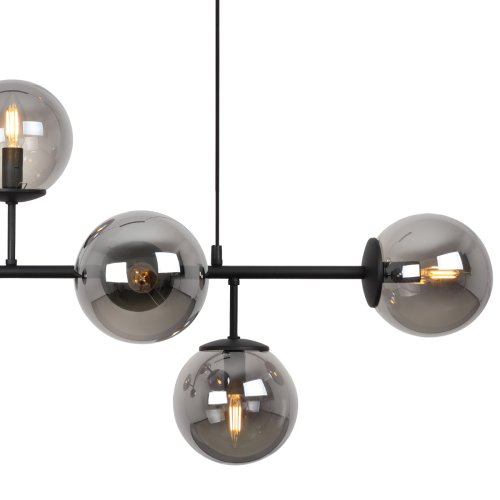 Lampa sufitowa wisząca SIENA, czarna, długi żyrandol nad stół do kuchni i salonu, grafitowe kule