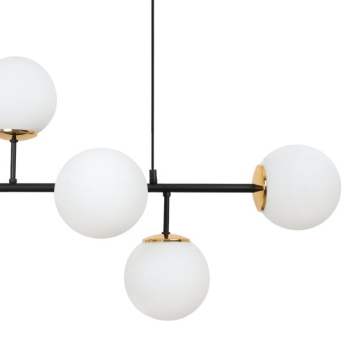 Lampa sufitowa wisząca SIENA, czarna konstrukcja ze złotymi dodatkami, białe kule 15cm, loft