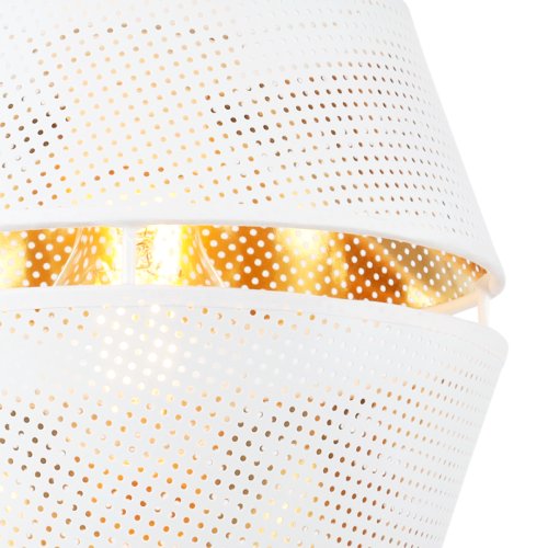 Lampa sufitowa wisząca ASTI, biały żyrandol ze złotym środkiem, abażur z siatki, do salonu i jadalni