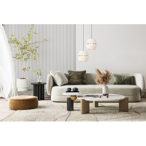 Lampa sufitowa wisząca ASTI, żyrandol z ażurowym abażurem, biało-zloty, nowoczesny glamour