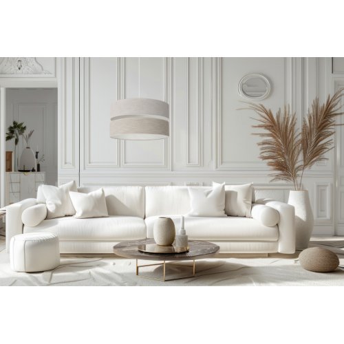 Lampa sufitowa wisząca LEN, żyrandol z abażurem duo, kolor jasnobeżowy, styl boho, 40cm