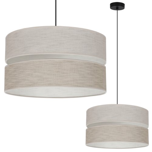 Lampa wisząca sufitowa LEN, duży lniany żyrandol z beżowym okrągłym abażurem 40cm, gwint E27