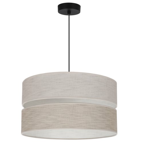 Lampa wisząca sufitowa LEN, duży lniany żyrandol z beżowym okrągłym abażurem 40cm, gwint E27