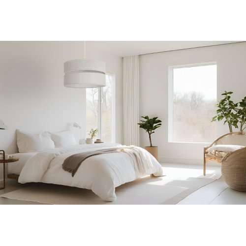 Lampa sufitowa wisząca LEN, żyrandol jasnobeżowy 40cm, naturalna tkanina lniana, styl boho