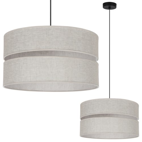 Lampa sufitowa wisząca LEN, żyrandol z dużym jasnobeżowym abażurem z lnianej tkaniny, 40cm