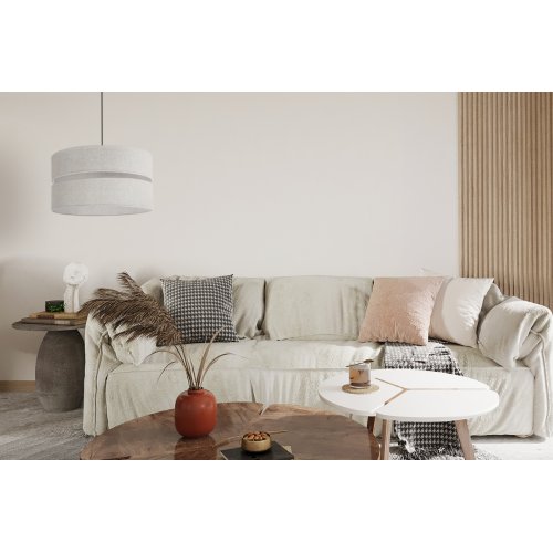 Lampa sufitowa wisząca LEN, żyrandol z dużym jasnobeżowym abażurem z lnianej tkaniny, 40cm