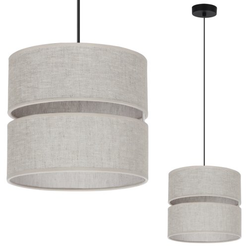 Lampa sufitowa wisząca żyrandol LEN, podwójny beżowy abażur w stylu boho, pojedynczy, 20cm