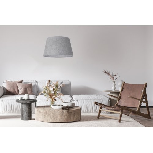 Lampa sufitowa wisząca żyrandol LEN, duży abażur w szarym kolorze, lniany, do salonu i sypialni