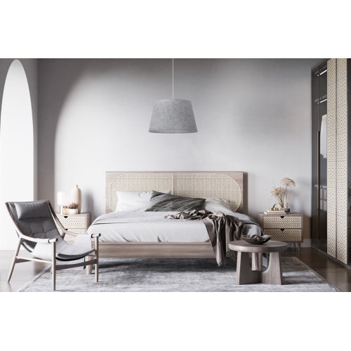 Lampa sufitowa wisząca z abażurem LEN, żyrandol z naturalnym szarym abażurem 44cm, klasyczny