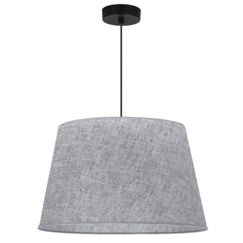 Lampa sufitowa wisząca żyrandol LEN, szara lniana tkanina, duży abażur w kształcie stożka, E27