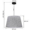 Lampa sufitowa wisząca żyrandol LEN, szara lniana tkanina, duży abażur w kształcie stożka, E27
