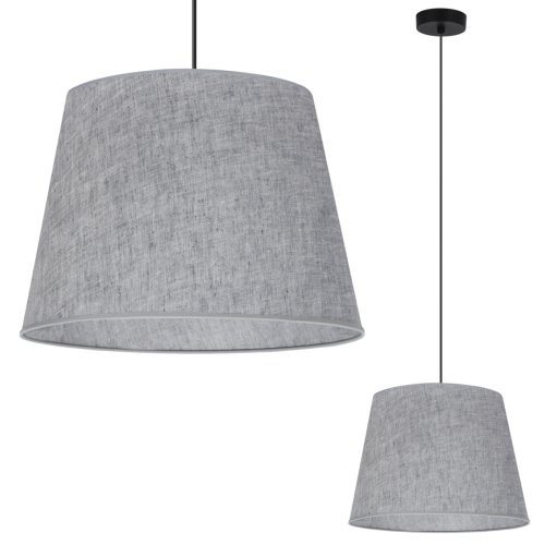 Lampa sufitowa wisząca żyrandol LEN, stożkowy okrągły abażur w kolorze szarym, styl boho, 38cm