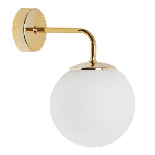 Lampa ścienna typu kinkiet SIENA, złota konstrukcja, biała szklana kula, styl nowoczesny glamour