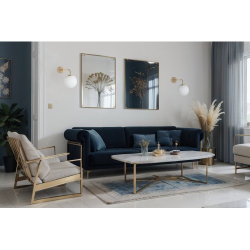 Lampa ścienna typu kinkiet SIENA, złota konstrukcja, biała szklana kula, styl nowoczesny glamour