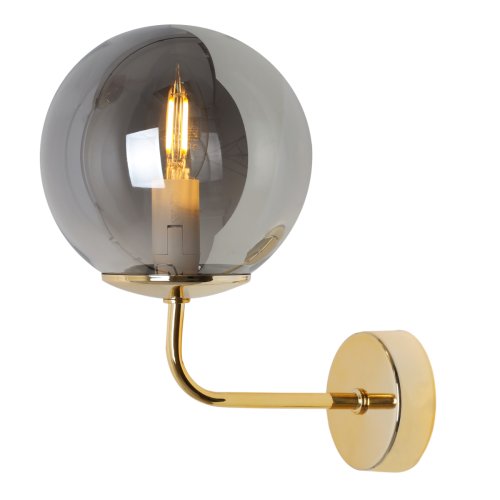 Lampa ścienna typu kinkiet, SIENA, złota konstrukcja, grafitowy szklany klosz, styl glamour