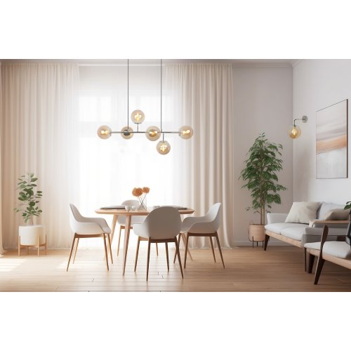 Kinkiet ścienny SIENA, chromowana lampa z miodowym kloszem w kształcie kuli, do łazienki, salonu