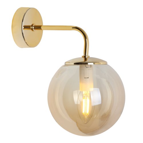 Kinkiet ścienny SIENA, pojedynczy, złota konstrukcja, topazowy szklany klosz kula 15cm