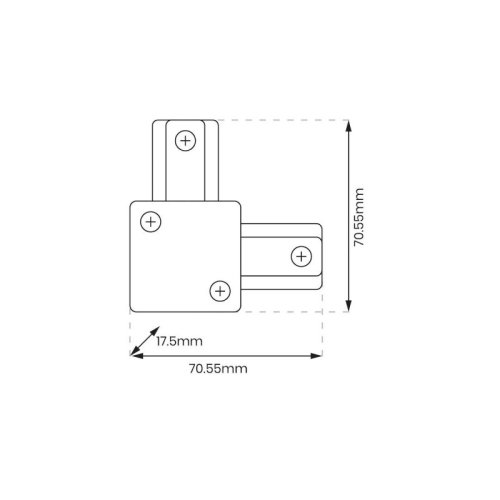 Łącznik kątowy narożny typu L, złączka do szyn, czarna, 1 fazowa