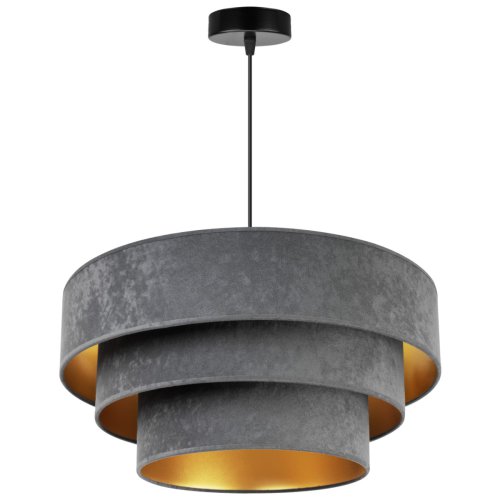 OUTLET -40% Regulowana lampa wisząca, kaskadowy abażur z weluru 50 cm, kolor ciemnoszary, złote wykończenie, E27