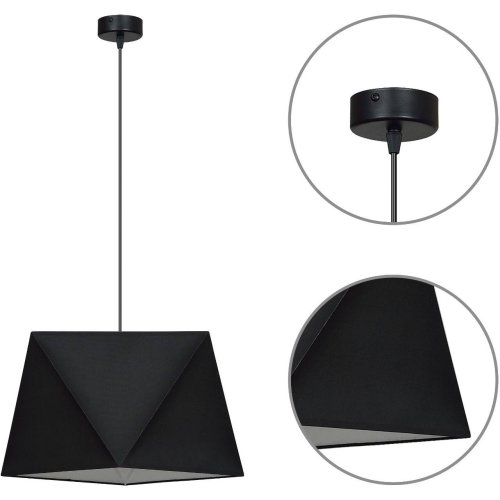 OUTLET -50% Lampa Wisząca z Abażurem Czarny Diament Materiał