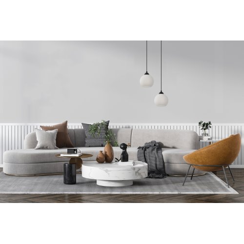 Lampa sufitowa żyrandol RIFFLE, pojedyncza, biała ryflowana kula, do kuchni, salonu, łazienki, 14cm