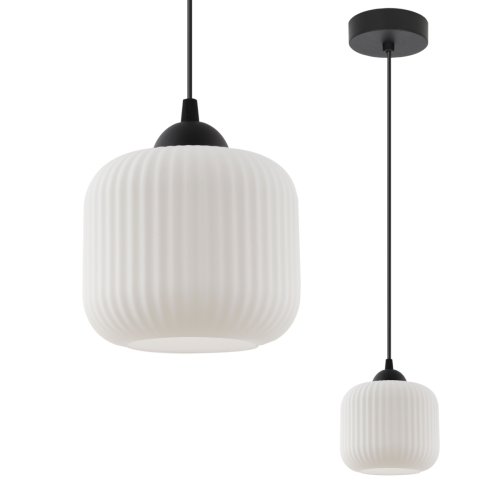 Lampa wisząca RIFFLE, sufitowa, szklany biały walec w stylu glamour, nad stół i wyspę, 1xE27