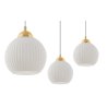 Lampa sufitowa żyrandol RIFFLE, biała ryflowana kula ze złotymi dodatkami w stylu glamour, 14cm