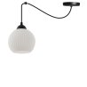 Lampa sufitowa wisząca pająk RIFFLE, czarna konstrukcja z białym ryflowanym kloszem kulą, 1 źródło