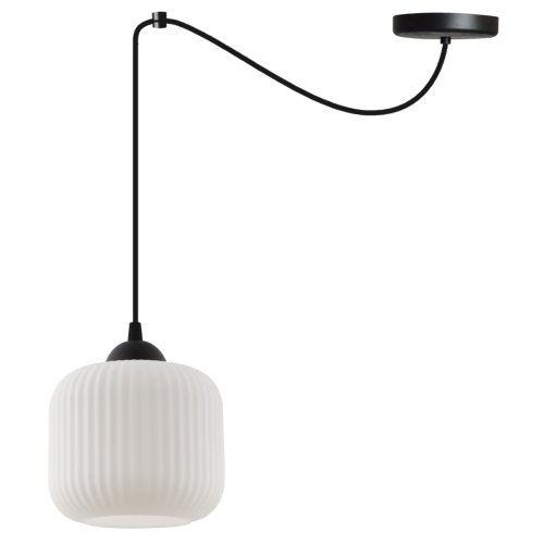 Lampa wisząca żyrandol RIFFLE, pojedyncza, czarny pająk loft z białym kloszem ze szkła, nad stół i wyspę