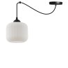 Lampa wisząca żyrandol RIFFLE, pojedyncza, czarny pająk loft z białym kloszem ze szkła, nad stół i wyspę