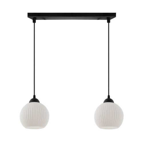 Lampa sufitowa wisząca RIFFLE, biała ryflowana kula 14cm, styl glamour, do salonu, kuchni, łazienki