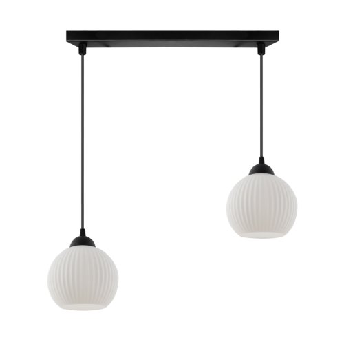Lampa sufitowa wisząca RIFFLE, biała ryflowana kula 14cm, styl glamour, do salonu, kuchni, łazienki