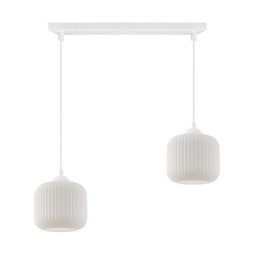 Lampa wisząca RIFFLE, sufitowa, białe klosze walce o ryflowanej strukturze, styl glamour, gwint E27