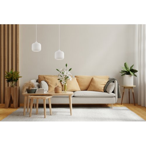 Lampa wisząca RIFFLE, sufitowa, białe klosze walce o ryflowanej strukturze, styl glamour, gwint E27