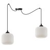 Lampa wisząca żyrandol czarny pająk RIFFLE, dwa białe szklane walce w stylu glamour, do kuchni i salonu