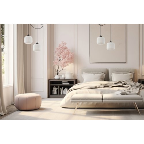 Lampa wisząca żyrandol czarny pająk RIFFLE, dwa białe szklane walce w stylu glamour, do kuchni i salonu