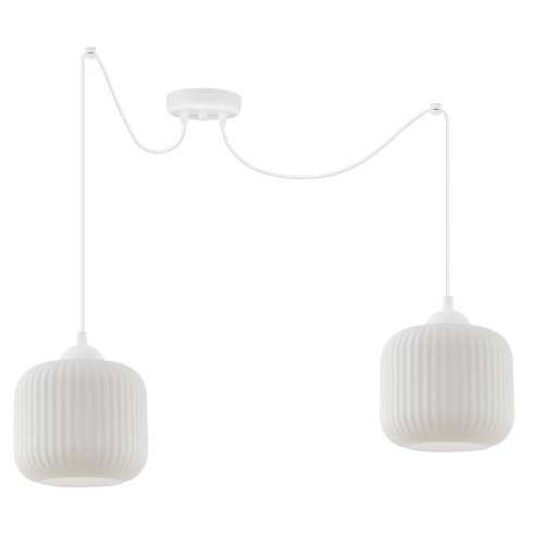 Lampa wisząca pająk RIFFLE, sufitowa, podwójna, biała konstrukcja, szklane kule, do kuchni i jadalni