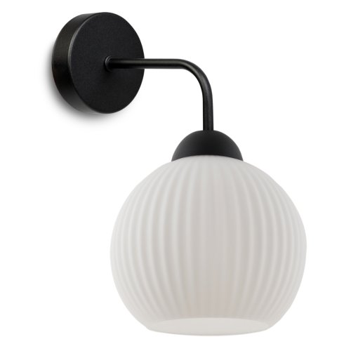 Lampa ścienna kinkiet RIFFLE, biała szklana kula w stylu glamour, do sypialni, salonu, przedpokoju