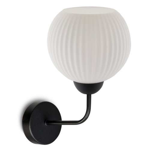 Lampa ścienna kinkiet RIFFLE, biała szklana kula w stylu glamour, do sypialni, salonu, przedpokoju