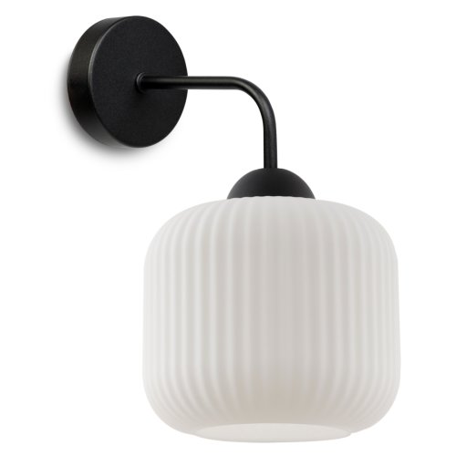 Lampa ścienna kinkiet RIFFLE, szklany ryflowany walec w kolorze białym, styl glamour, gwint E27