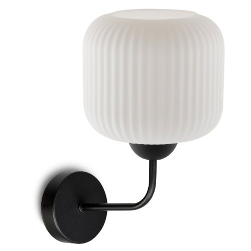 Lampa ścienna kinkiet RIFFLE, szklany ryflowany walec w kolorze białym, styl glamour, gwint E27